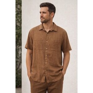 ASOS DESIGN TO FIT TO CHEST 40" Tan BUTTON UP SHIRT Medium Men's 100 Cotton Guaz